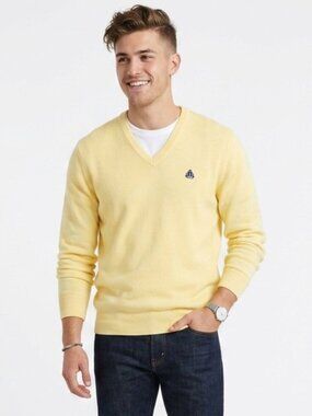 Vintage 90s IZOD Crest Preppy V Neck Sweater Yellow Large